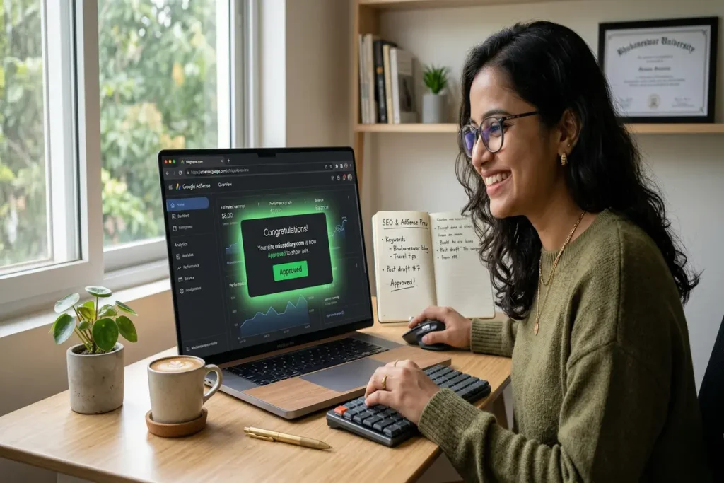 Get Google AdSense approval fast dashboard showing approved status on website