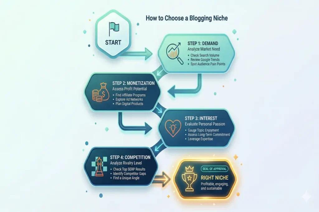 Follow step by step process to choose niche